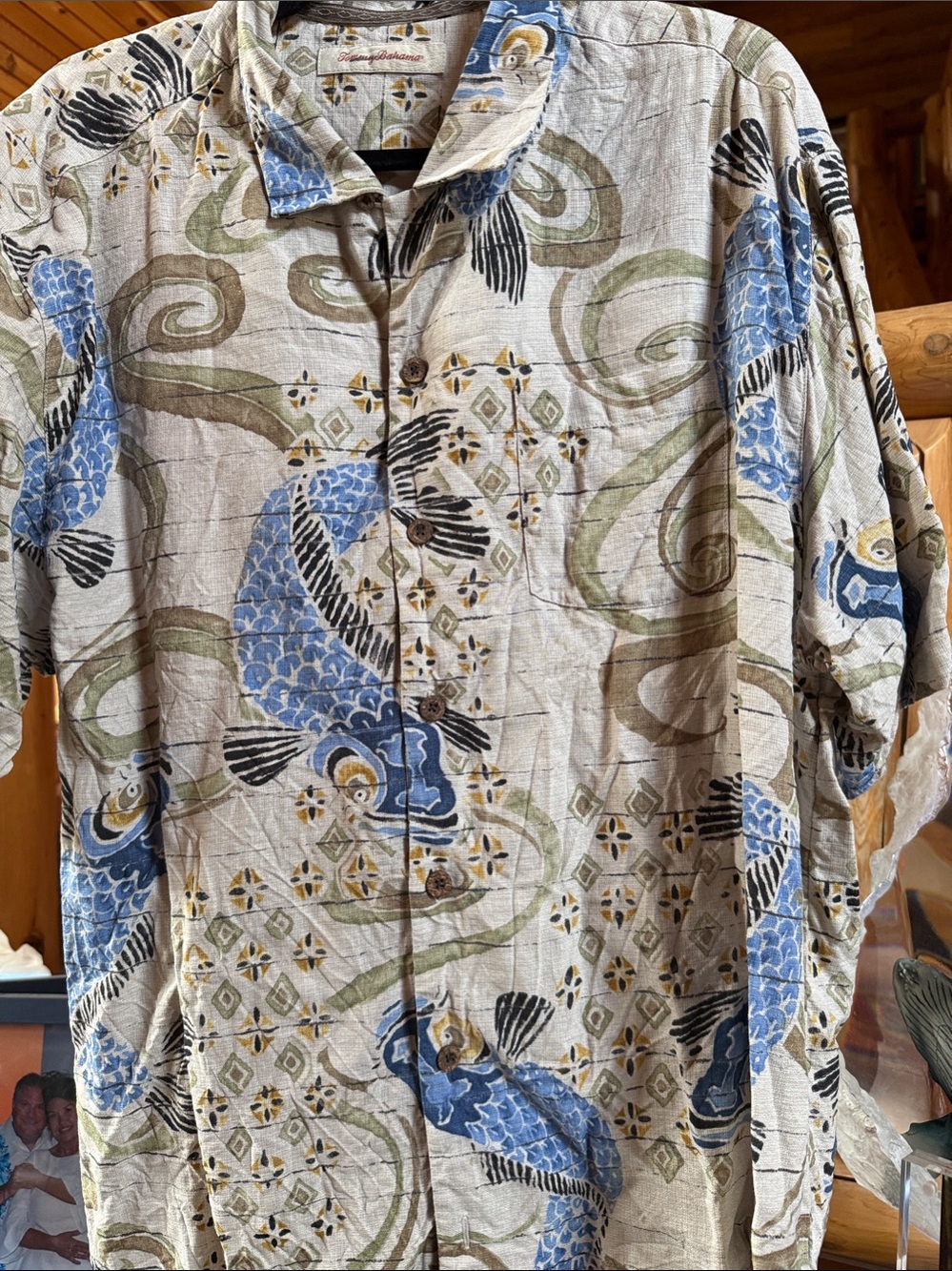 Tommy Bahama Blue Koi Print Short-Sleeve Button-Down Shirt - Picture 1 of 3